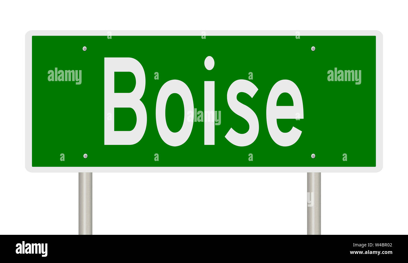A rendering of a green highway sign for Boise Idaho Stock Photo