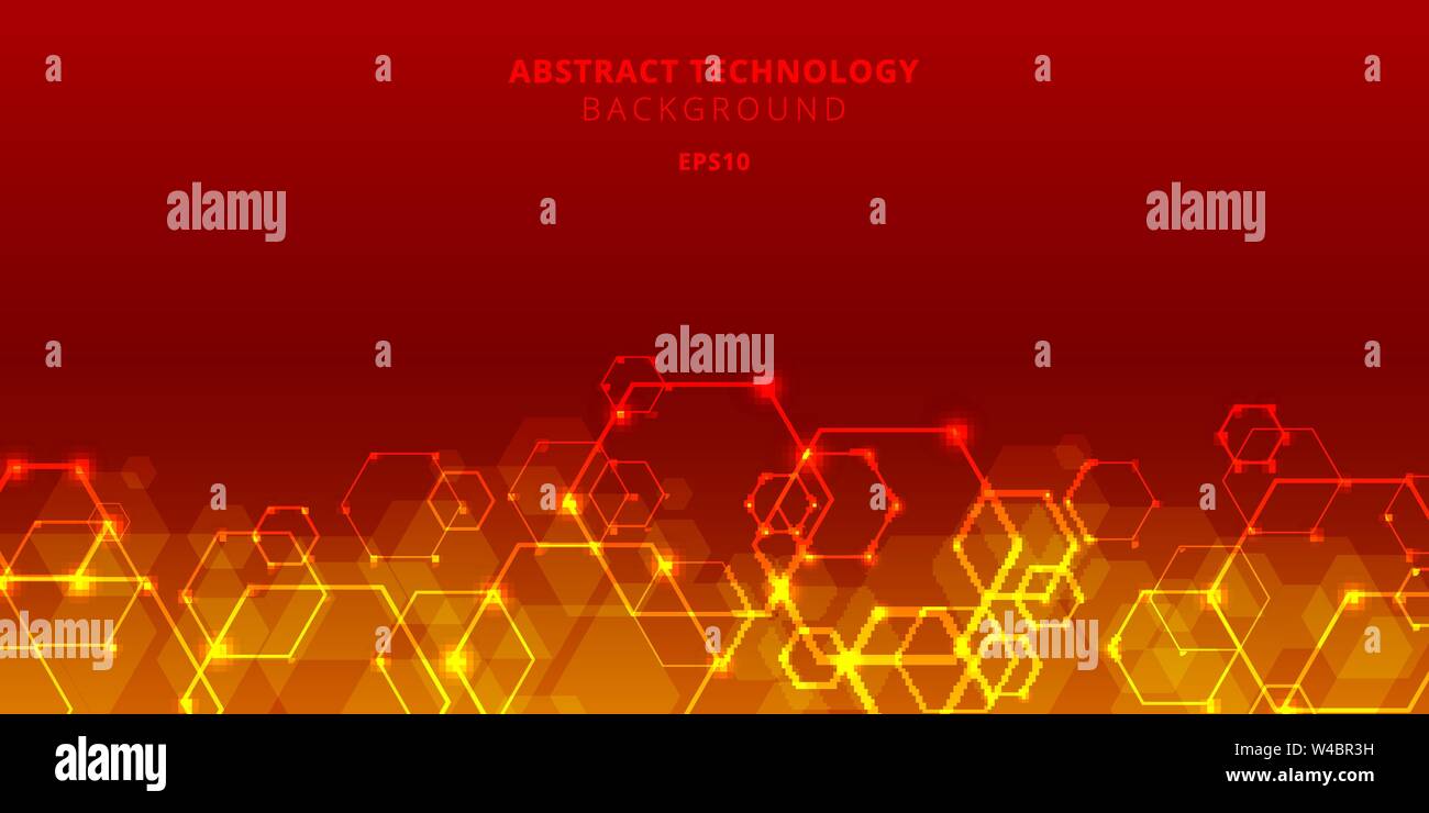 Abstract technology hexagons genetic and social network pattern on red ...