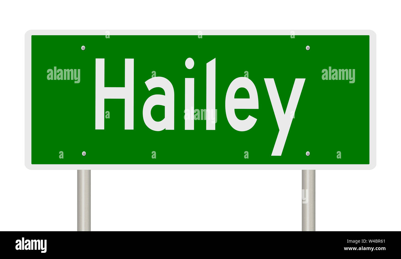 A rendering of a green highway sign for Hailey Idaho Stock Photo