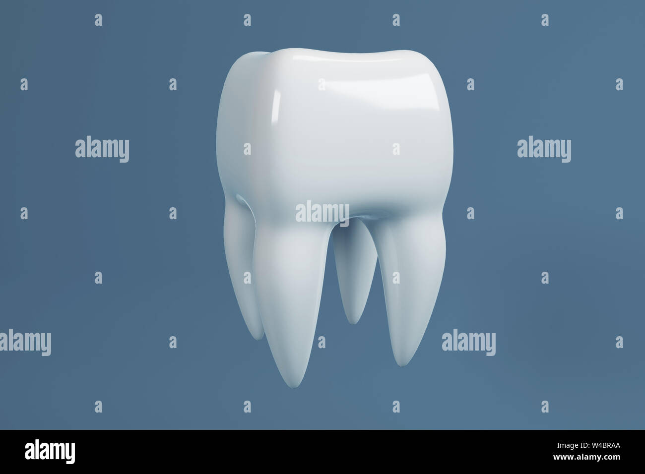 Image of a tooth on a blue background. Dentist background. 3D rendering ...