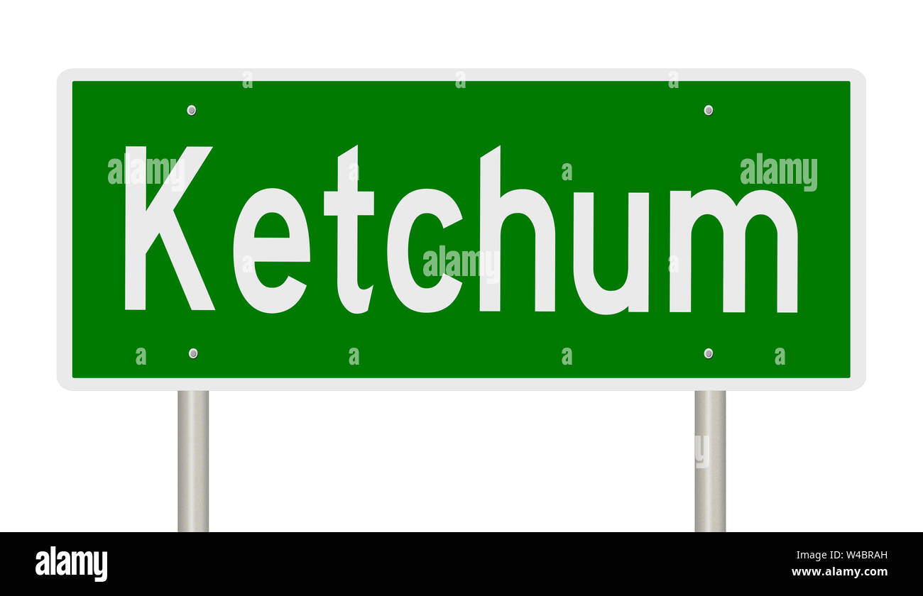 A rendering of a green highway sign for Ketchum Idaho Stock Photo