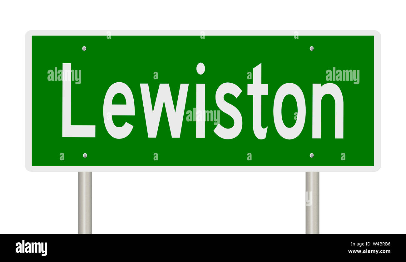 A rendering of a green highway sign for Lewiston Idaho Stock Photo