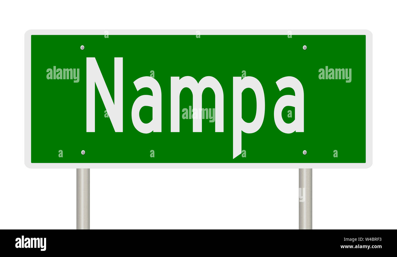 A rendering of a green highway sign for Nampa Idaho Stock Photo