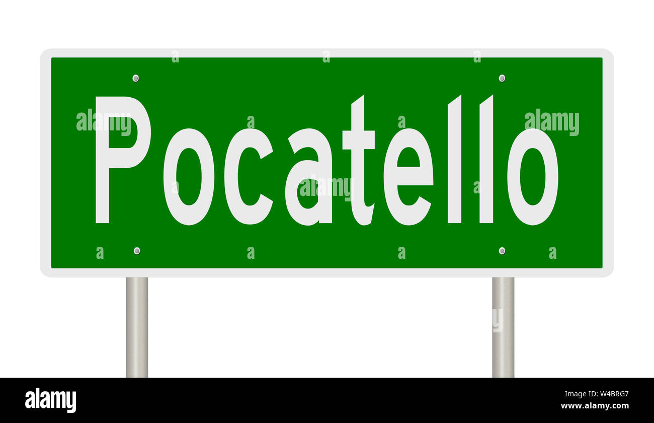 A rendering of a green highway sign for Pocatello Idaho Stock Photo