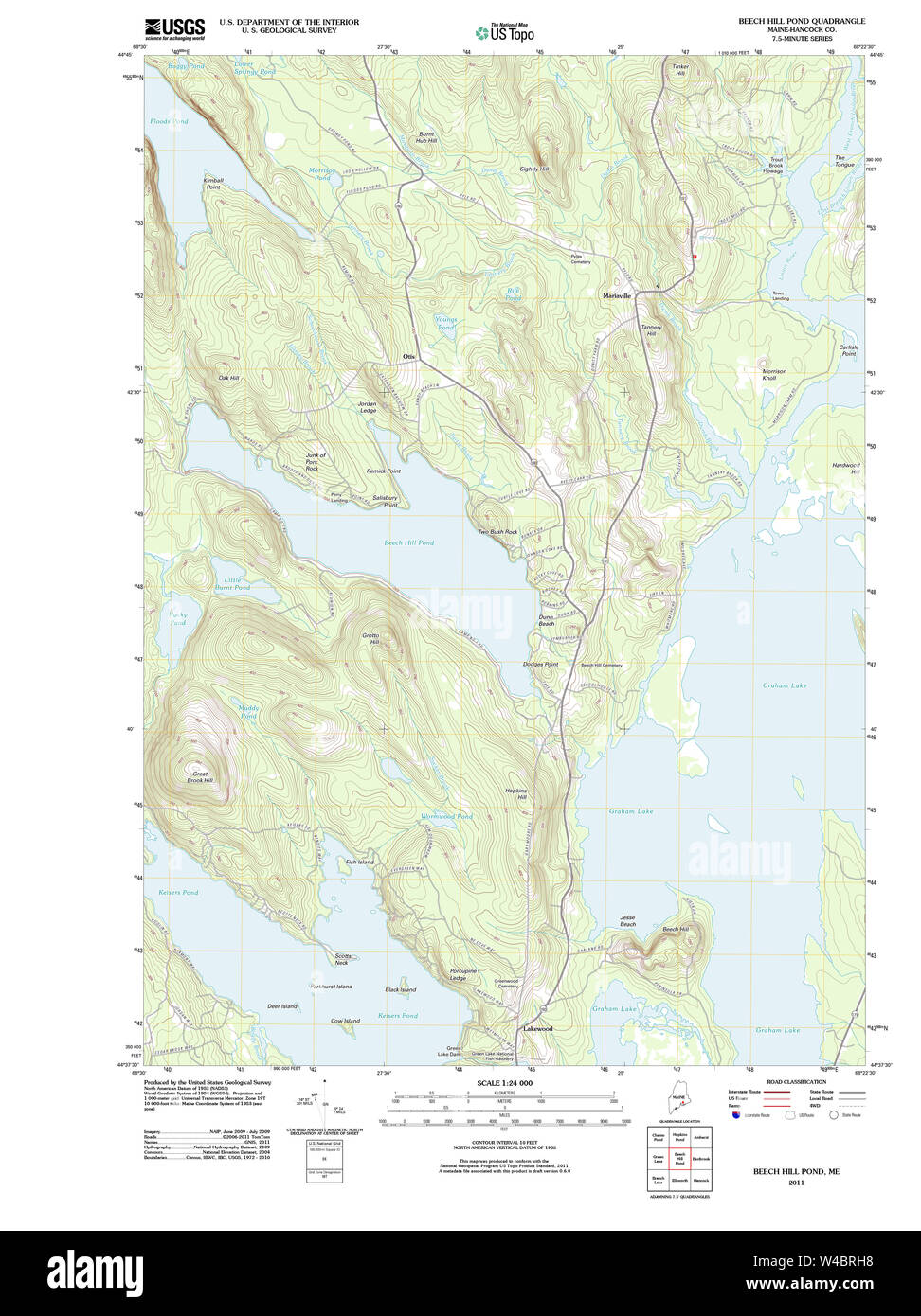 Maine USGS Historical Map Beech Hill Pond 20110909 TM Restoration Stock