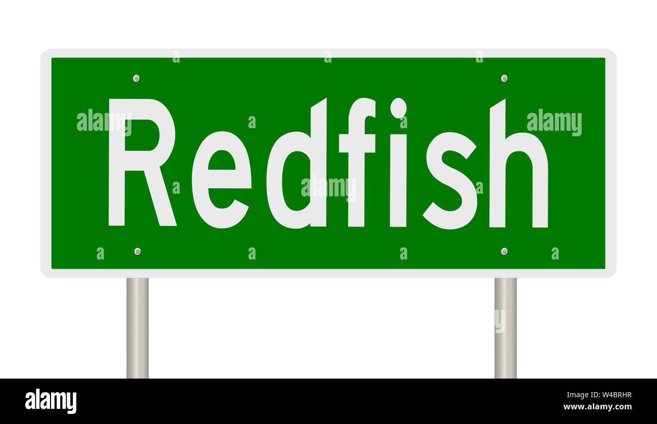 A rendering of a green highway sign for Redfish Idaho Stock Photo