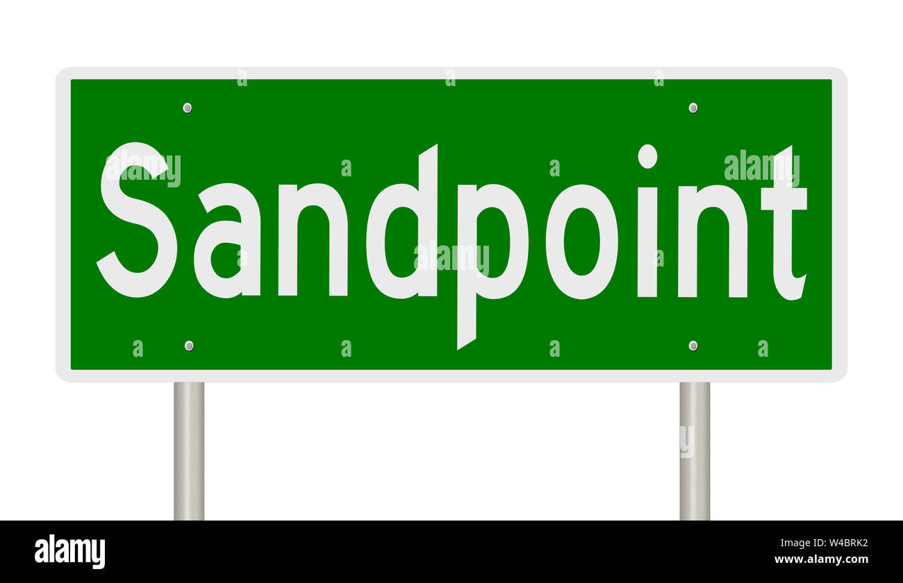 A rendering of a green highway sign for Sandpoint Idaho Stock Photo