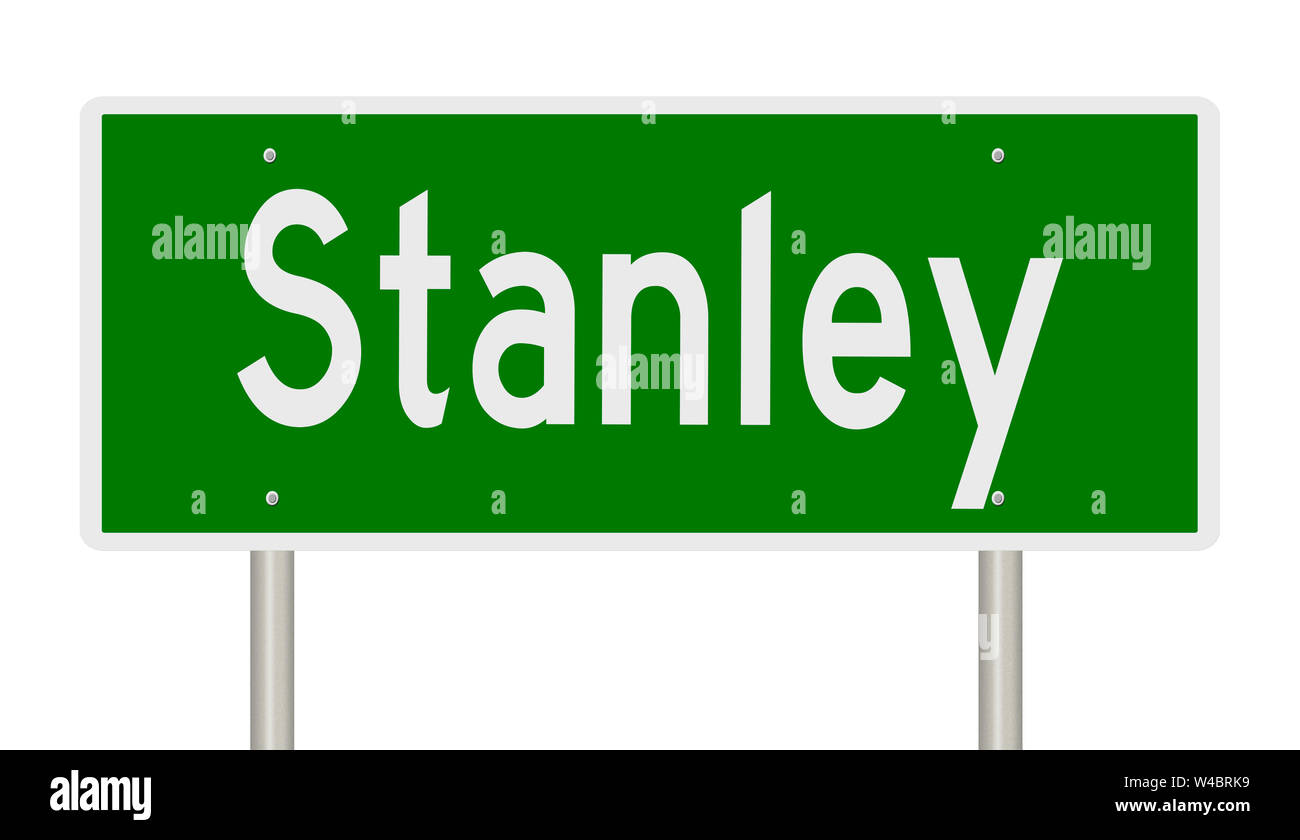 A rendering of a green highway sign for Stanley Idaho Stock Photo