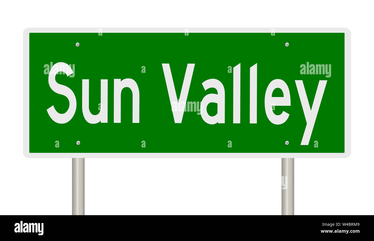 A rendering of a green highway sign for Sun Valley Stock Photo