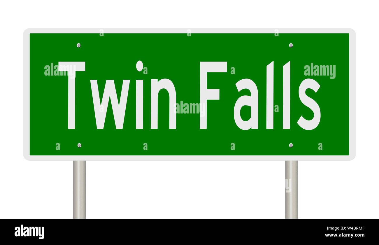 A rendering of a green highway sign for Twin Falls Idaho Stock Photo