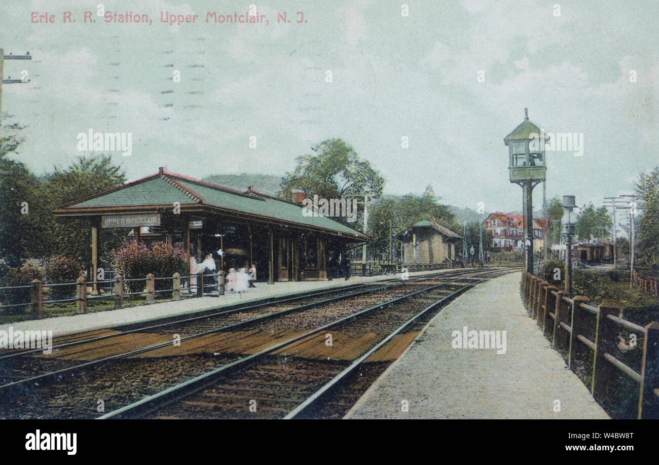 Vintage postcard depicting Erie railroad station in Upper Montclair New Jersey, USA, posted in