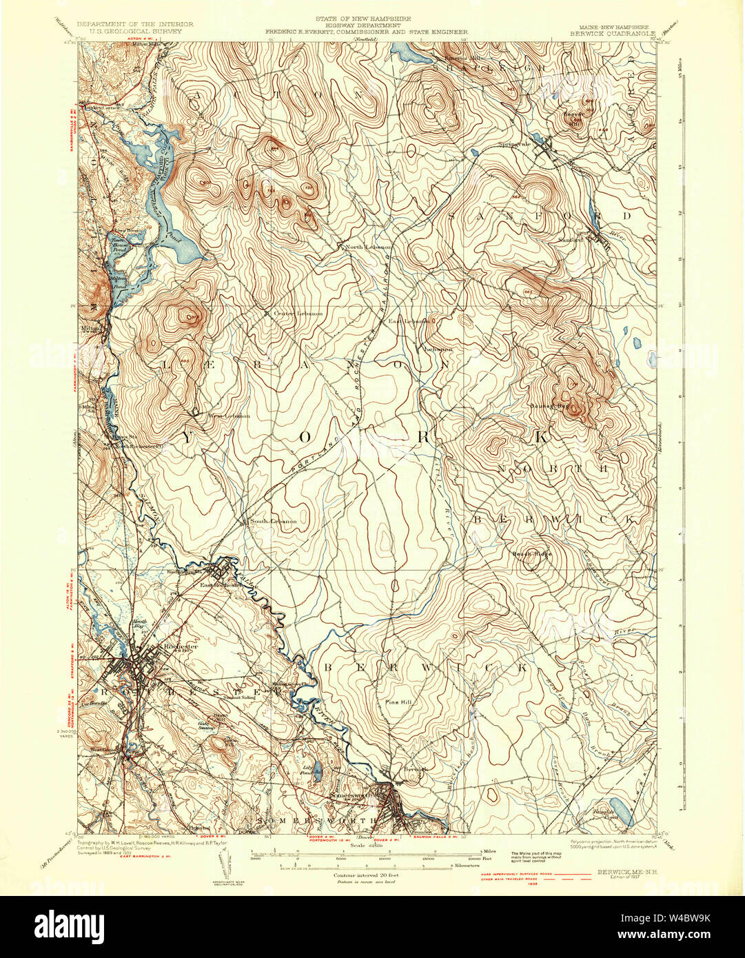 Maine USGS Historical Map Berwick 460182 1937 62500 Restoration Stock