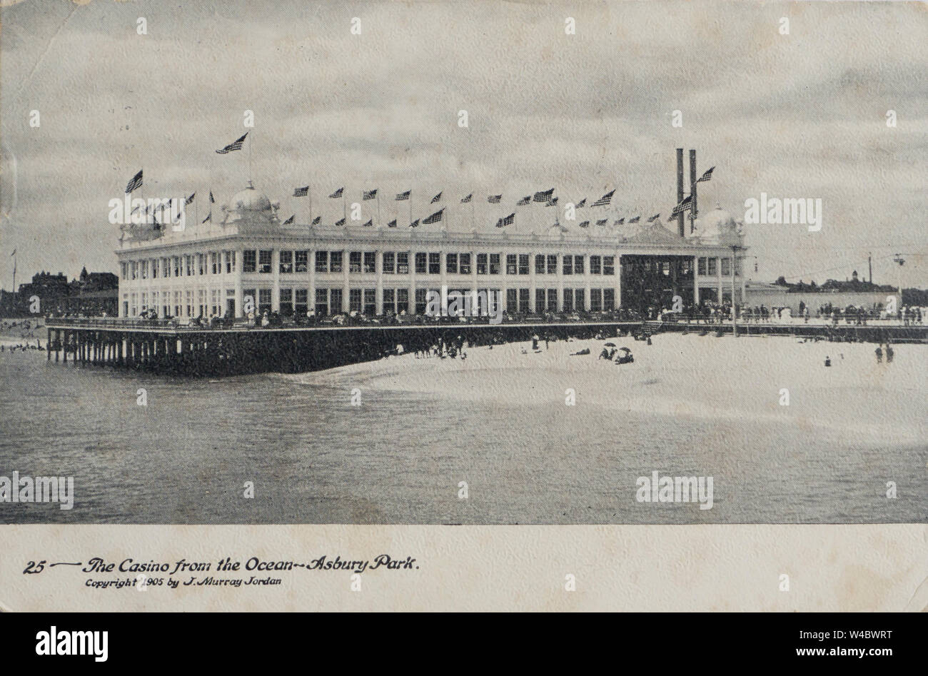 Postcard of the Casino in Asbury Park, Monmouth County New Jersey, USA, black and white photograph published in 1905 Stock Photo