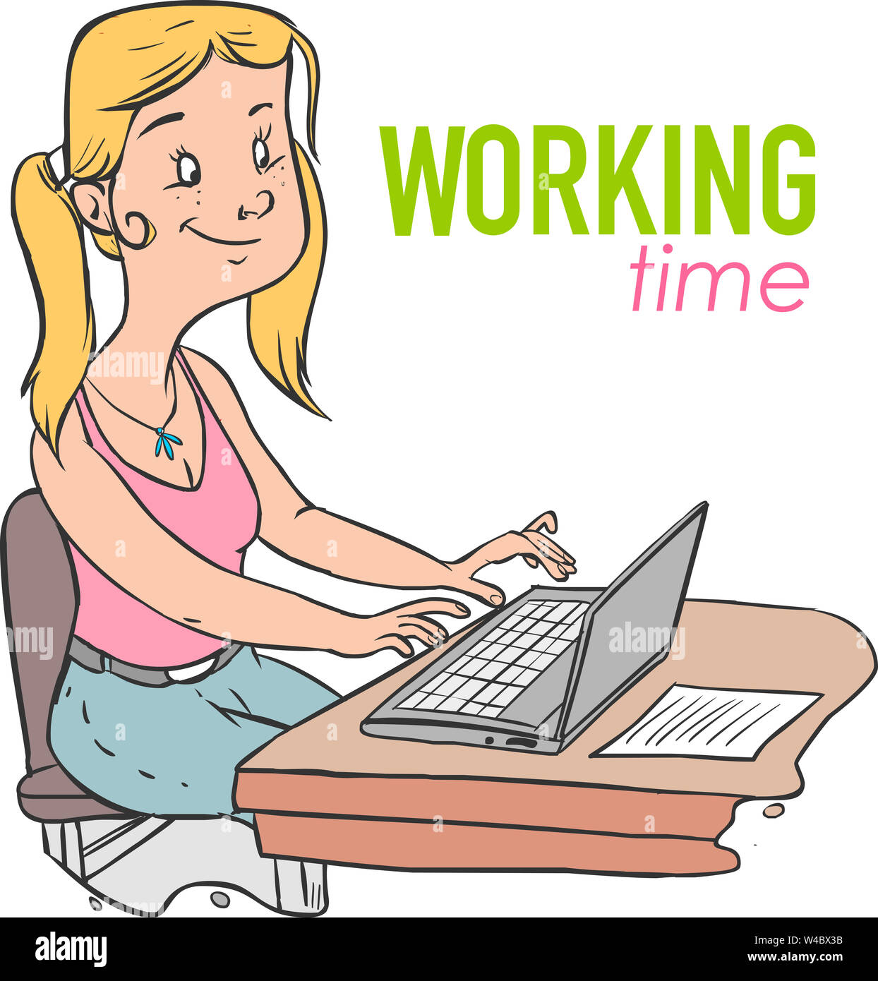 Pretty teenage girl working on using computer vector image Stock Photo -  Alamy