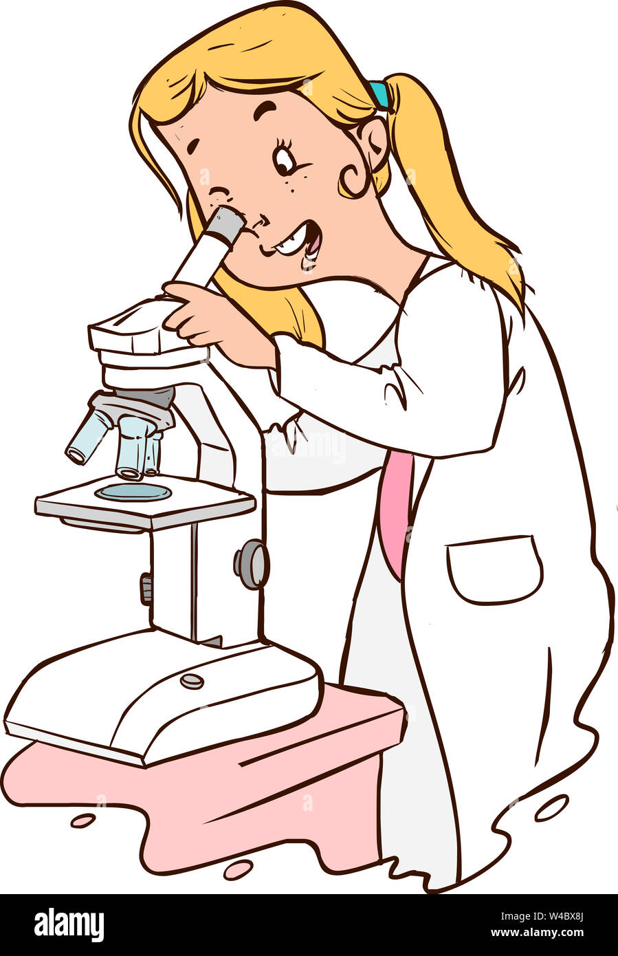 schoolgirl using a microscope stock illustration Stock Photo