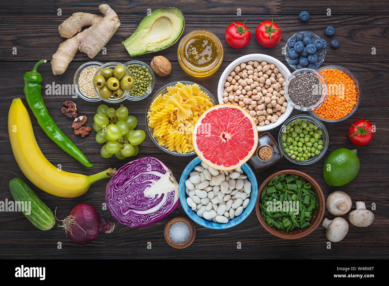 Healthy food. Proteins, vitamins and antioxidants in plant foods. Pure