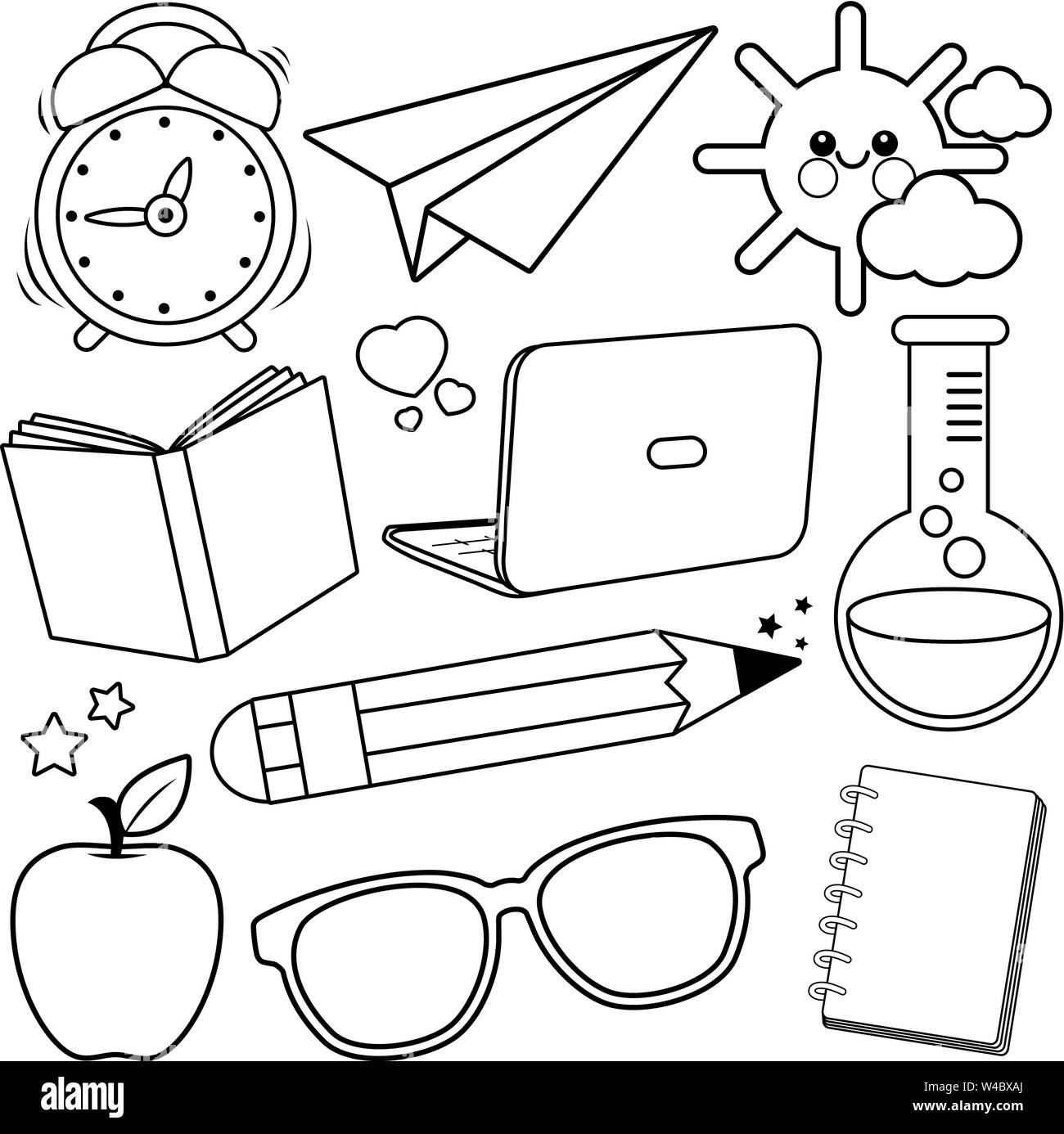 School Supplies On White Background Vector Black And White Illustration Stock Vector Image Art Alamy School Supplies On White Background Vector Black And White Illustration Stock Vector Image Art Alamy