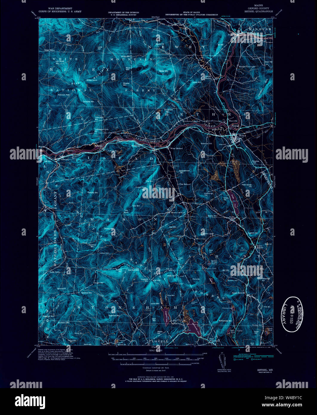 Maine USGS Historical Map Bethel 460194 1953 62500 Inversion Restoration Stock Photo Alamy