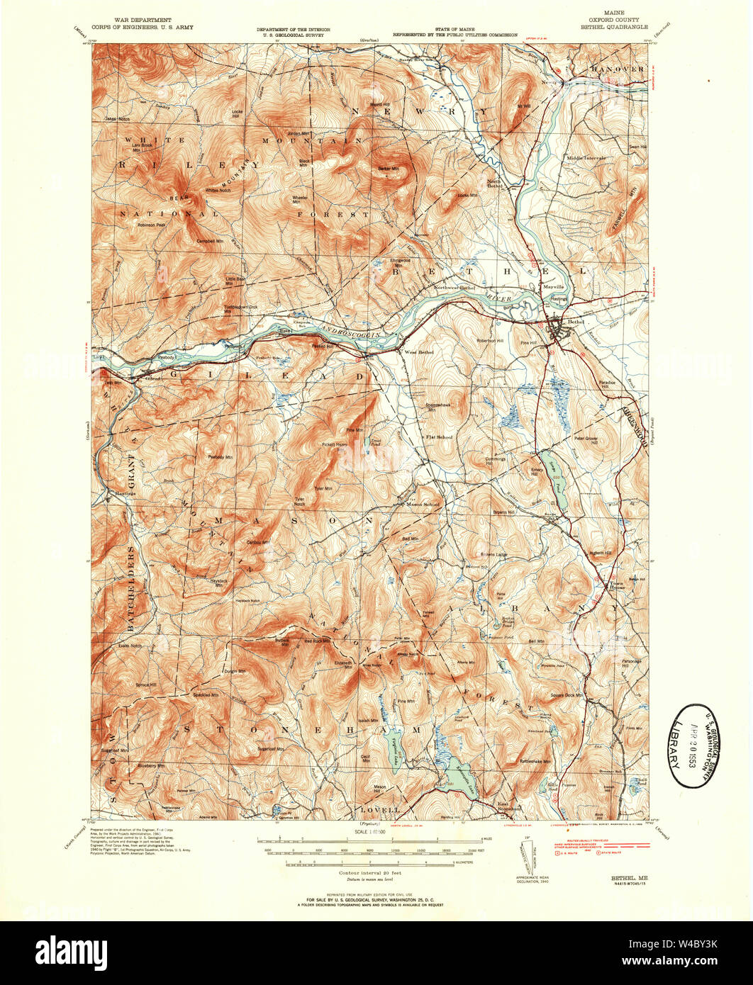 Maine USGS Historical Map Bethel 460194 1953 62500 Restoration Stock