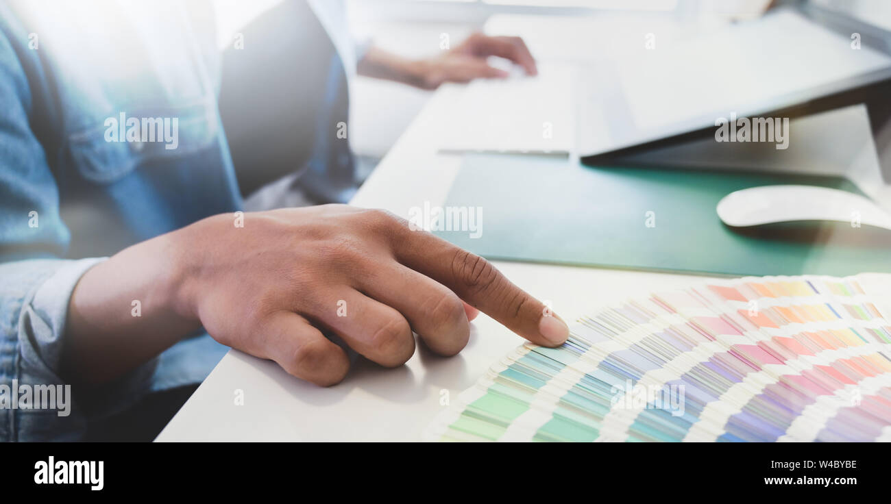 UX Graphic designer working on website ux app development. Stock Photo