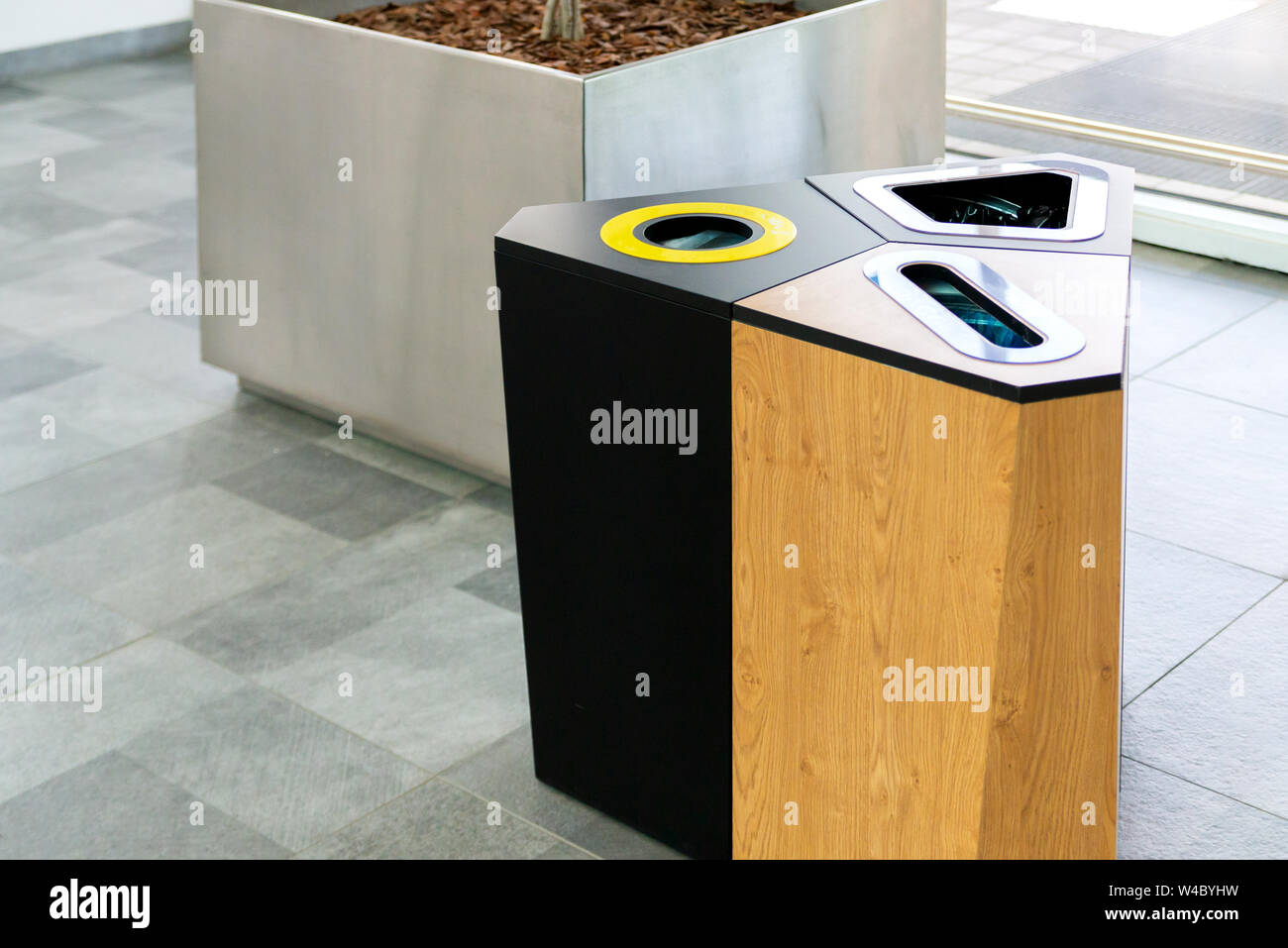 Selective trash cans made of black metal Stock Photo Alamy