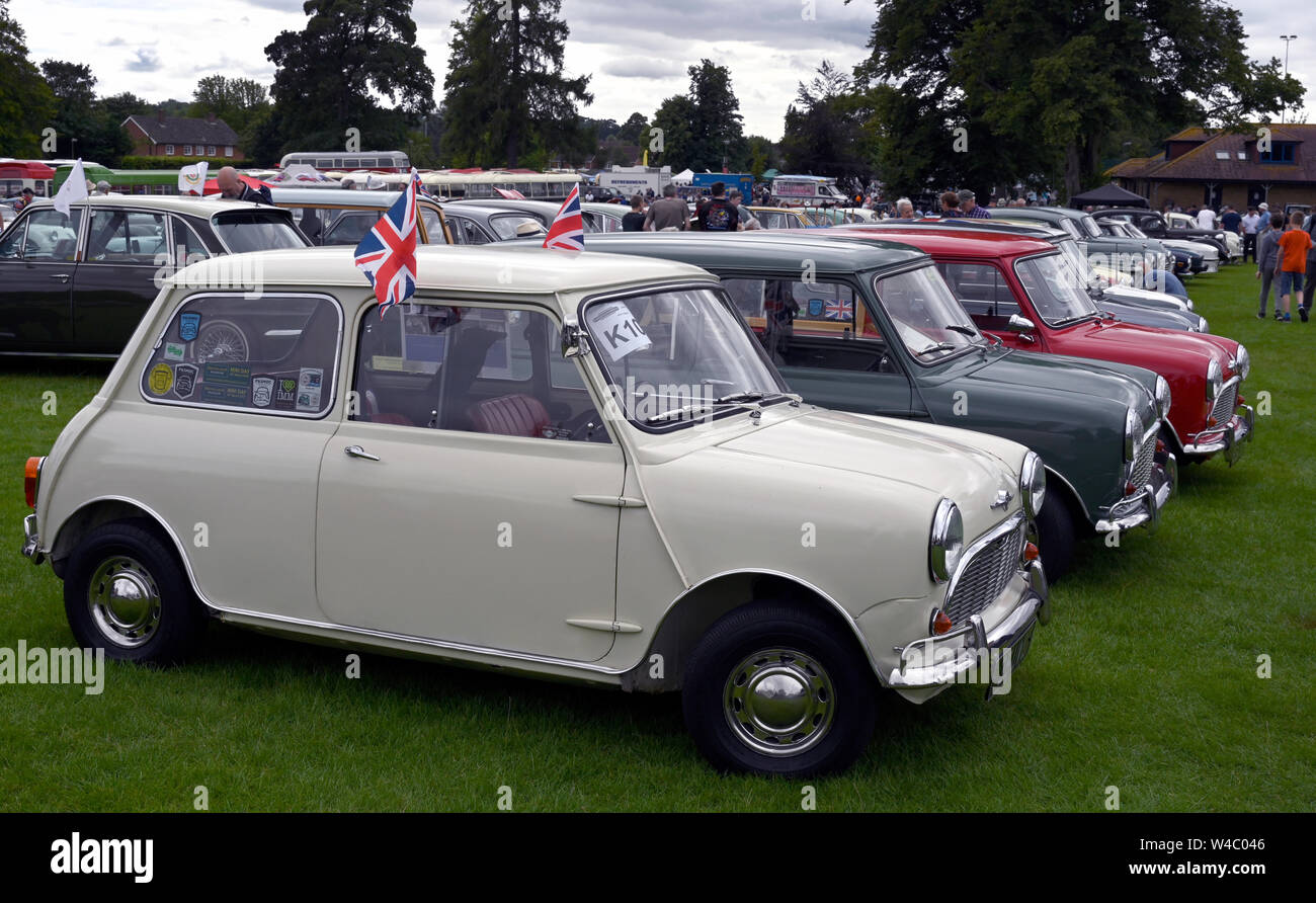 Line of vintage mini motor cars at a public motor show. Stock Photo