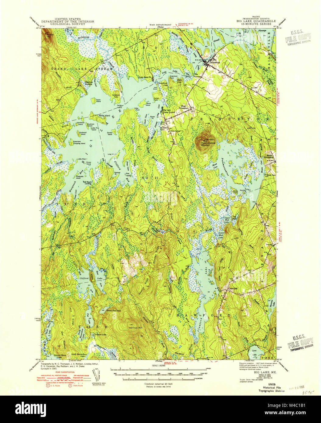 Maine USGS Historical Map Big Lake 460203 1943 62500 Restoration Stock