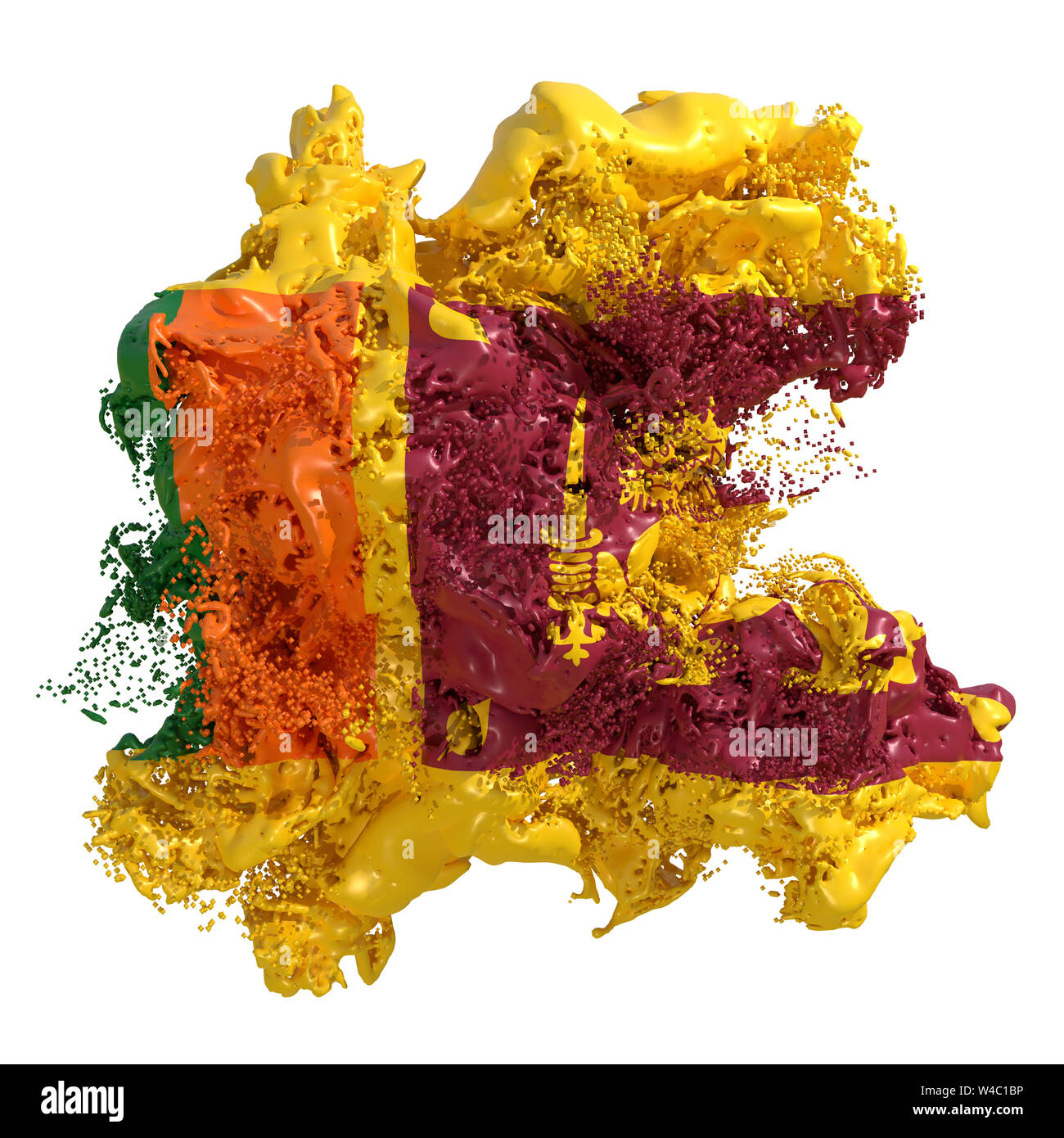 3d rendering of a Sri Lanka country flag in a liquid fluid. Isolated on white background Stock Photo