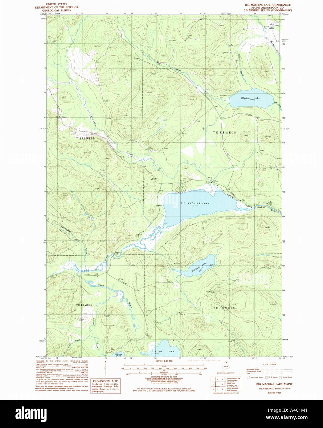 Maine USGS Historical Map Big Machias Lake 104924 1985 24000