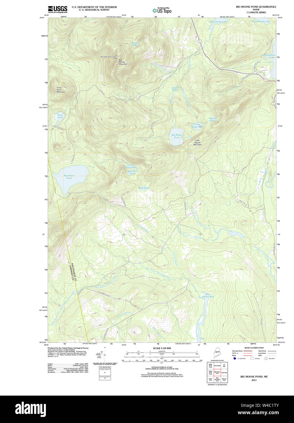 Maine USGS Historical Map Big Moose Pond 20110902 TM Restoration Stock