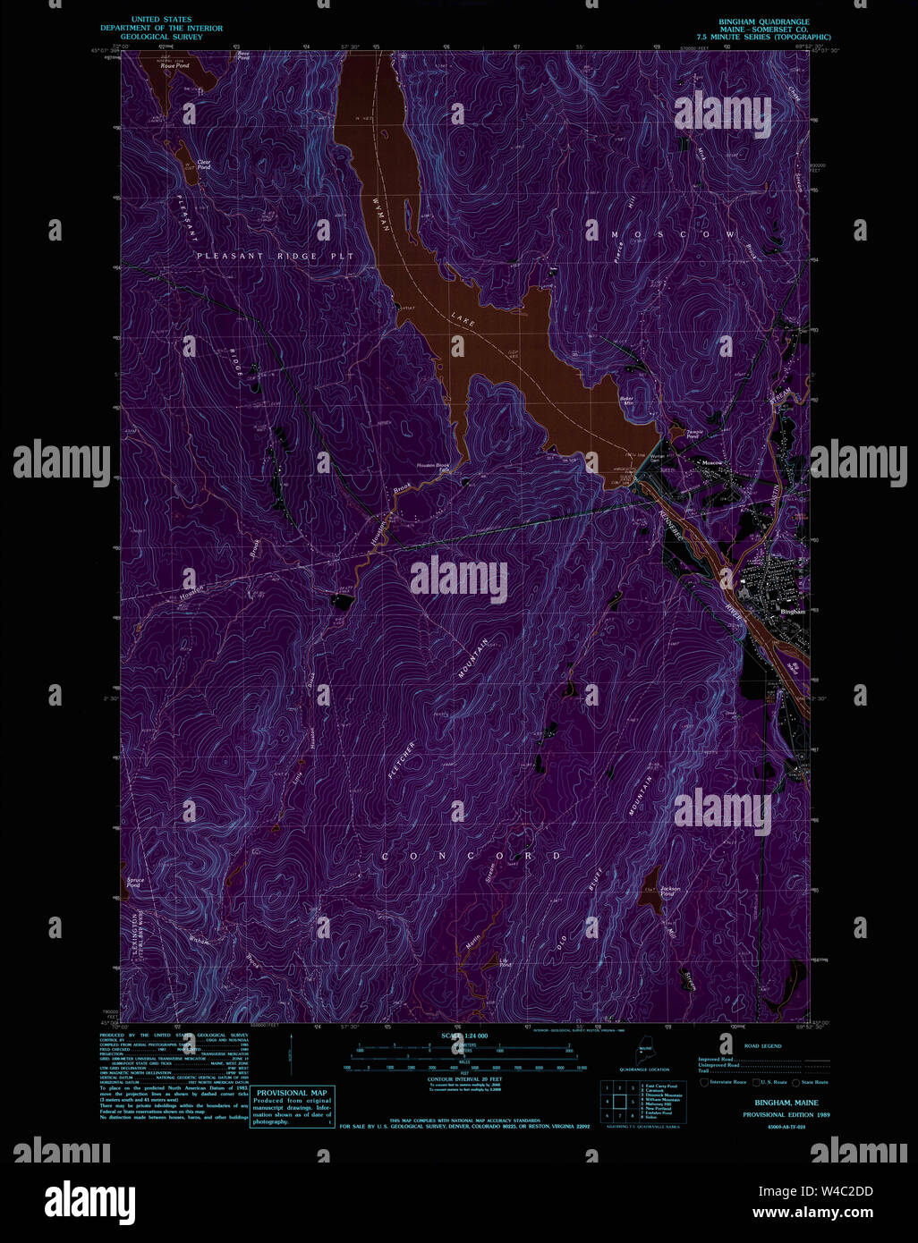 Maine USGS Historical Map Bingham 104929 1989 24000 Inversion