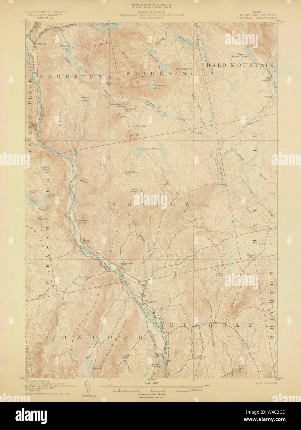 Maine USGS Historical Map Bingham 306473 1905 62500 Restoration Stock