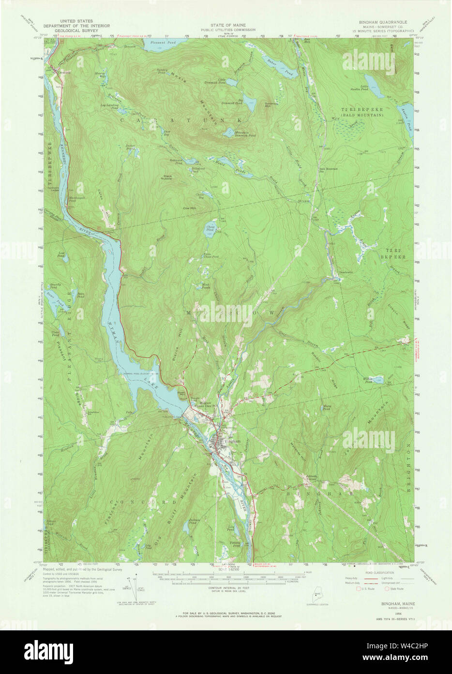 Maine USGS Historical Map Bingham 306474 1956 62500 Restoration Stock