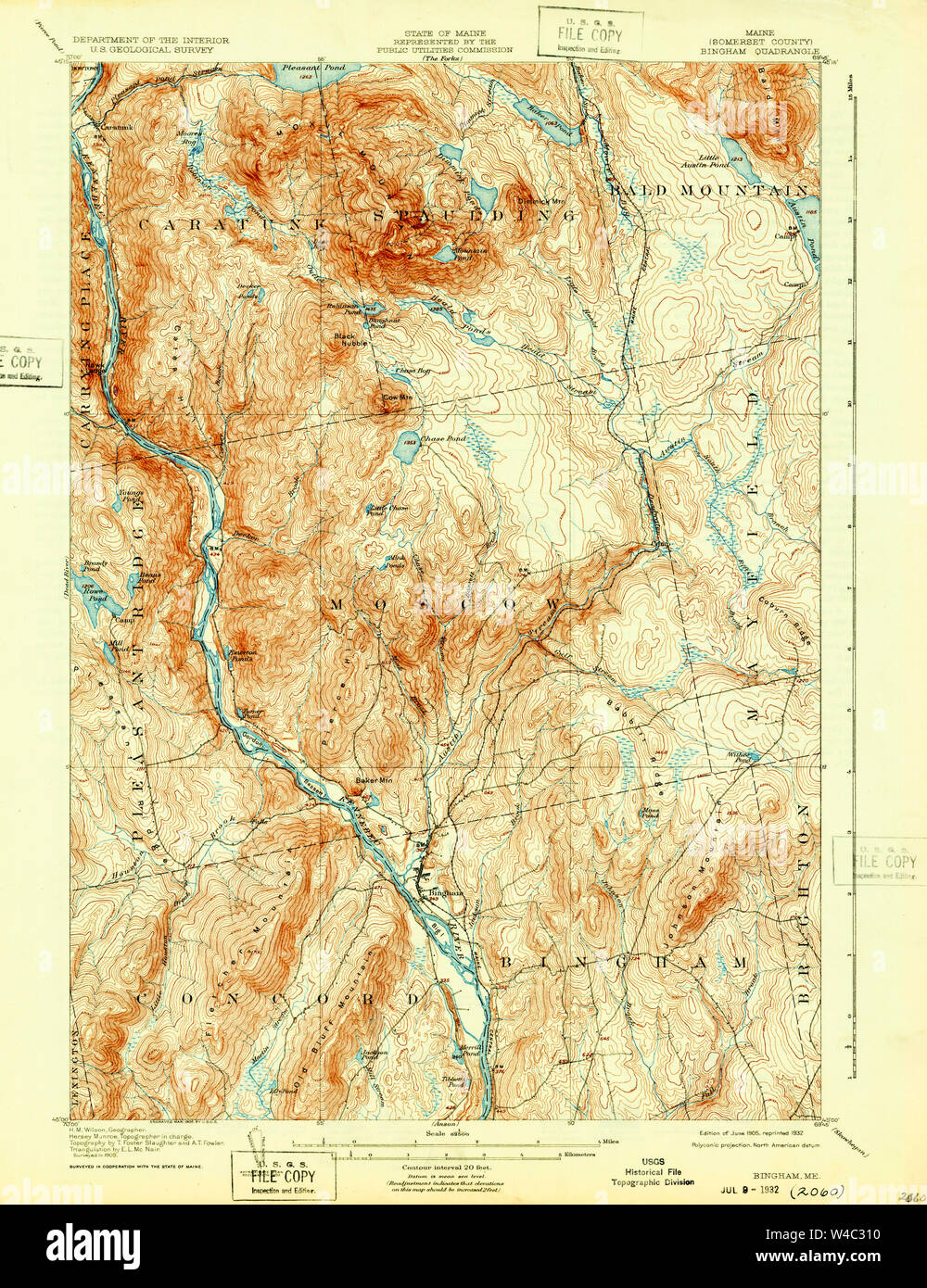 Maine USGS Historical Map Bingham 807387 1905 62500 Restoration Stock