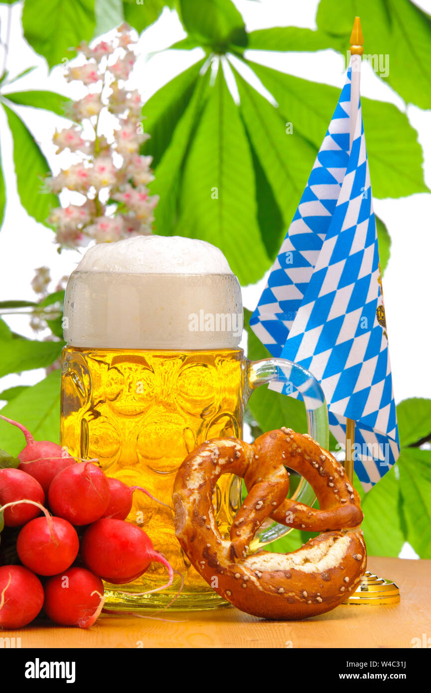 big glass of Bavarian beer at Oktoberfest Stock Photo