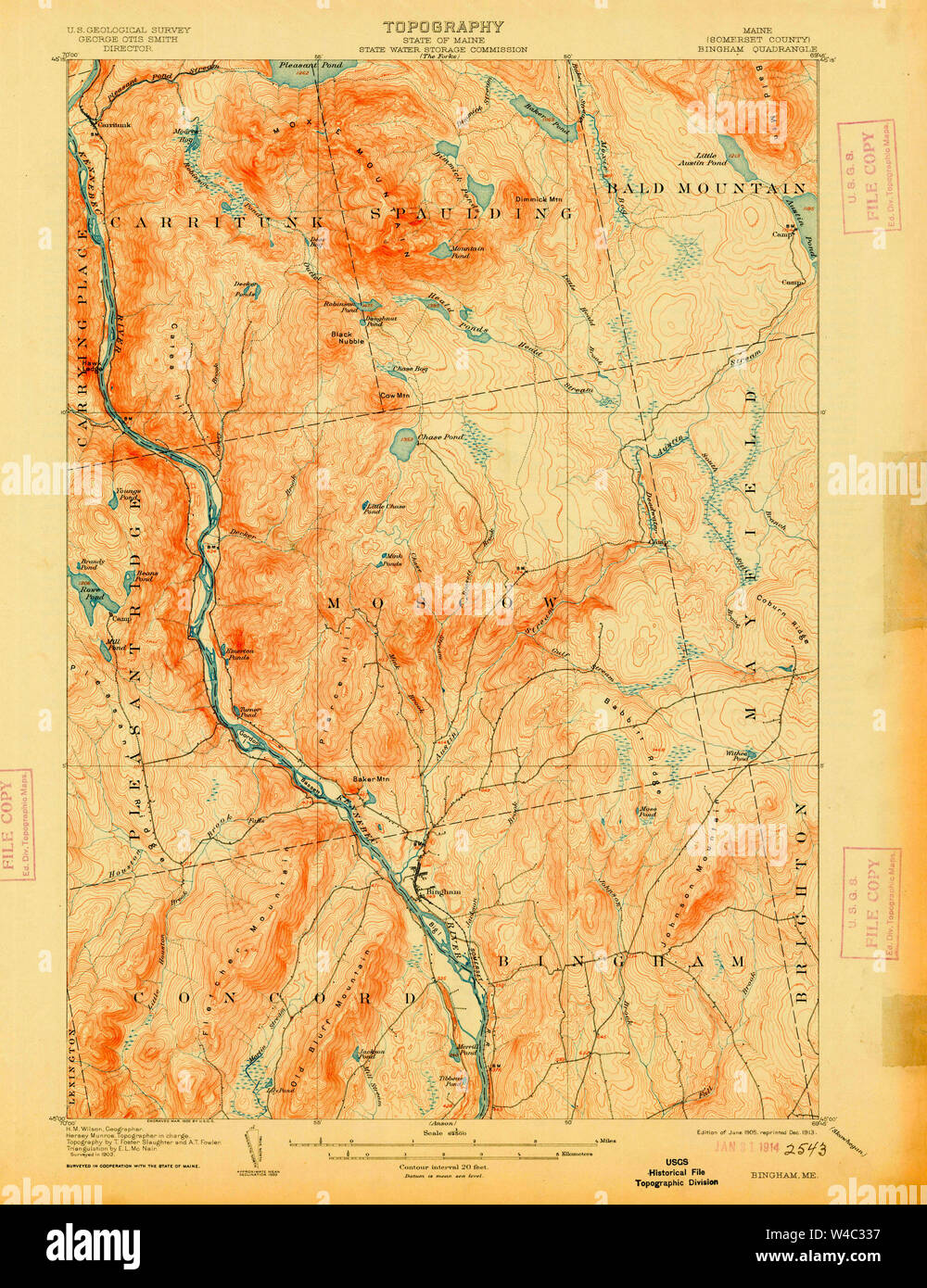 Maine USGS Historical Map Bingham 807388 1905 62500 Restoration Stock
