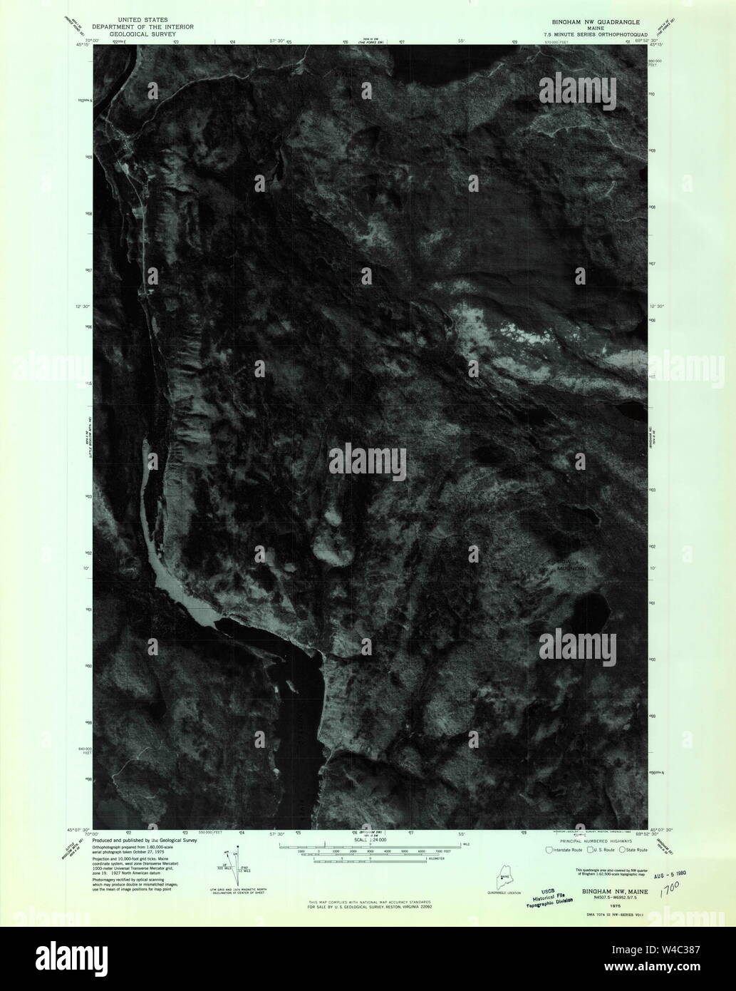 Maine USGS Historical Map Bingham NW 806518 1975 24000 Restoration