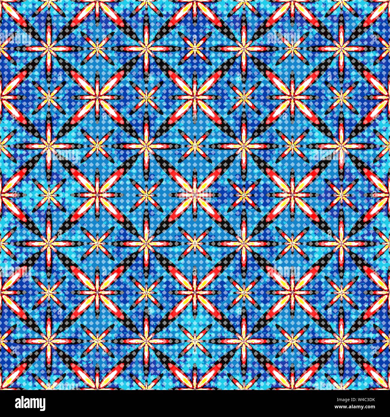 abstract colored stars on a blue background Seamless vector pattern ...