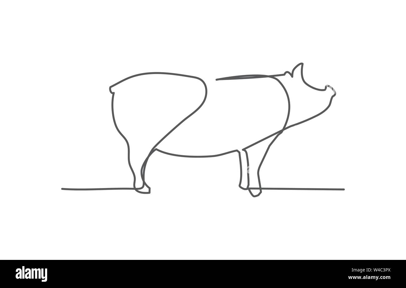 Pig One line drawing on white background Stock Vector