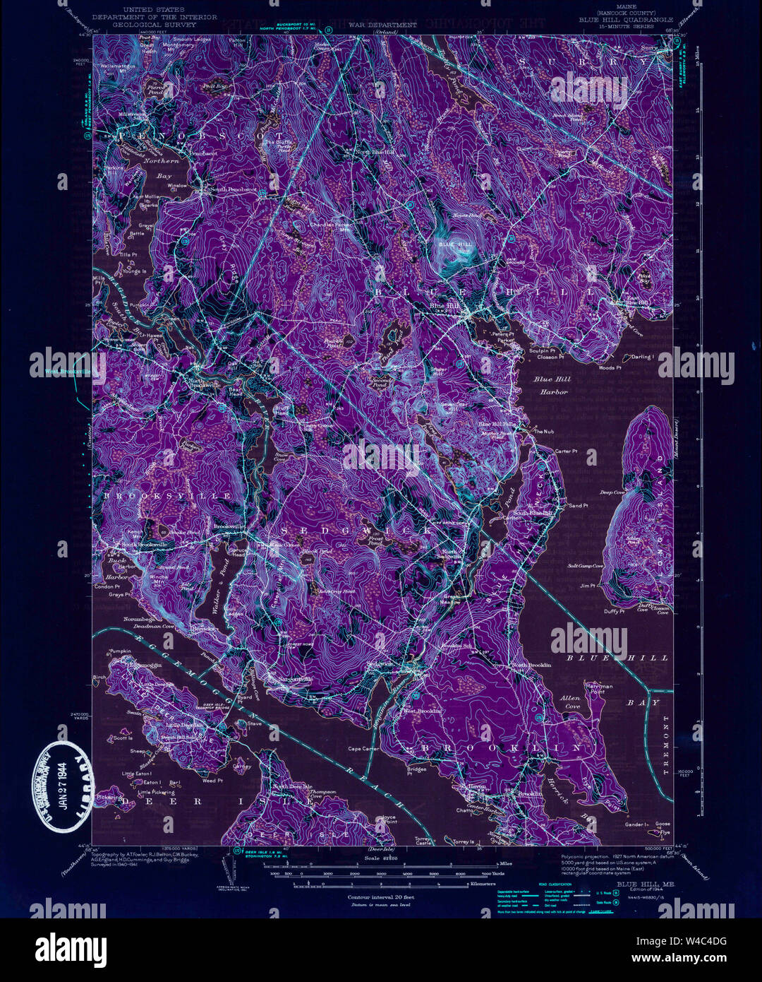 Maine USGS Historical Map Blue Hill 460215 1944 62500 Inversion Restoration Stock Photo Alamy