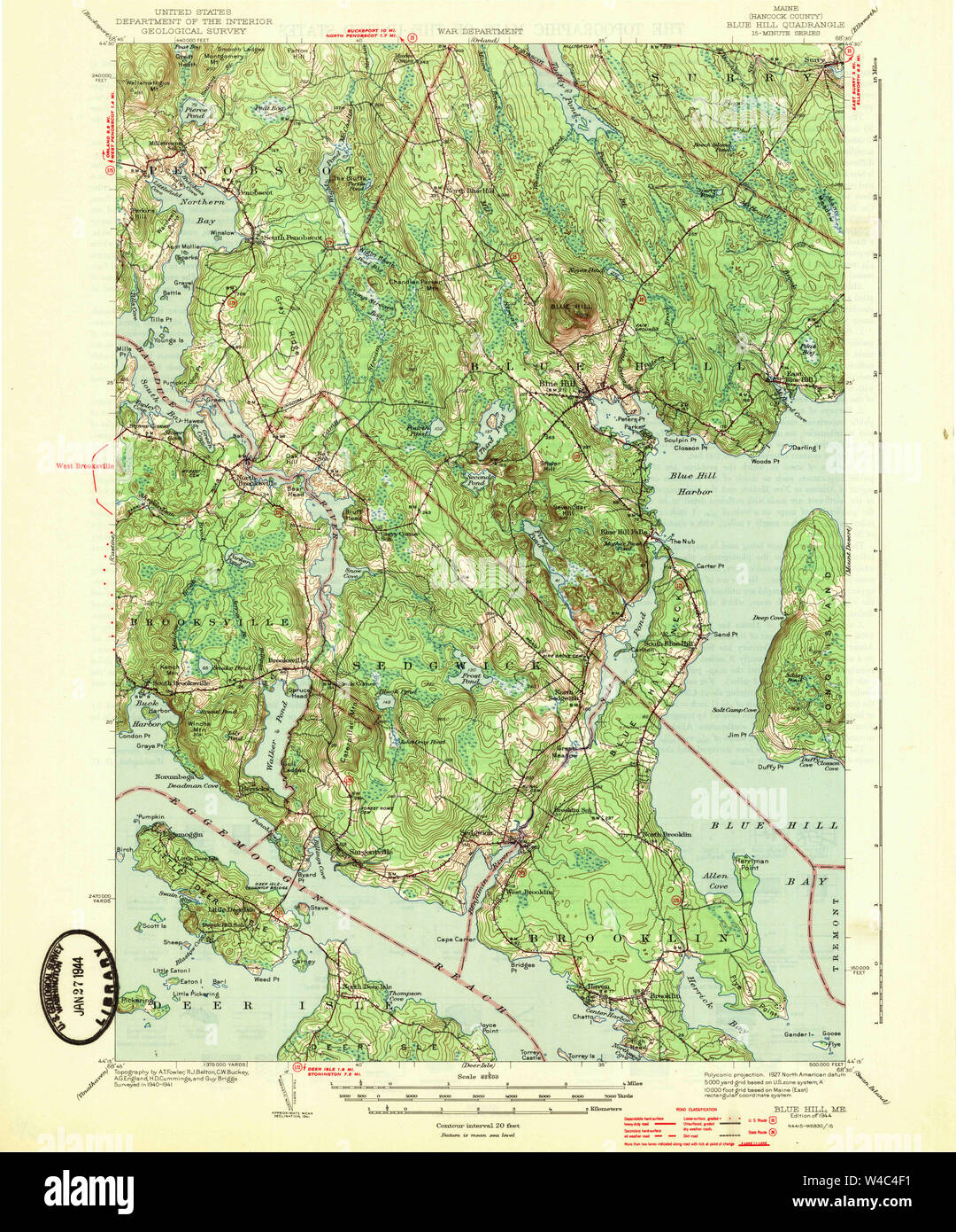 Maine USGS Historical Map Blue Hill 460215 1944 62500 Restoration Stock Photo Alamy