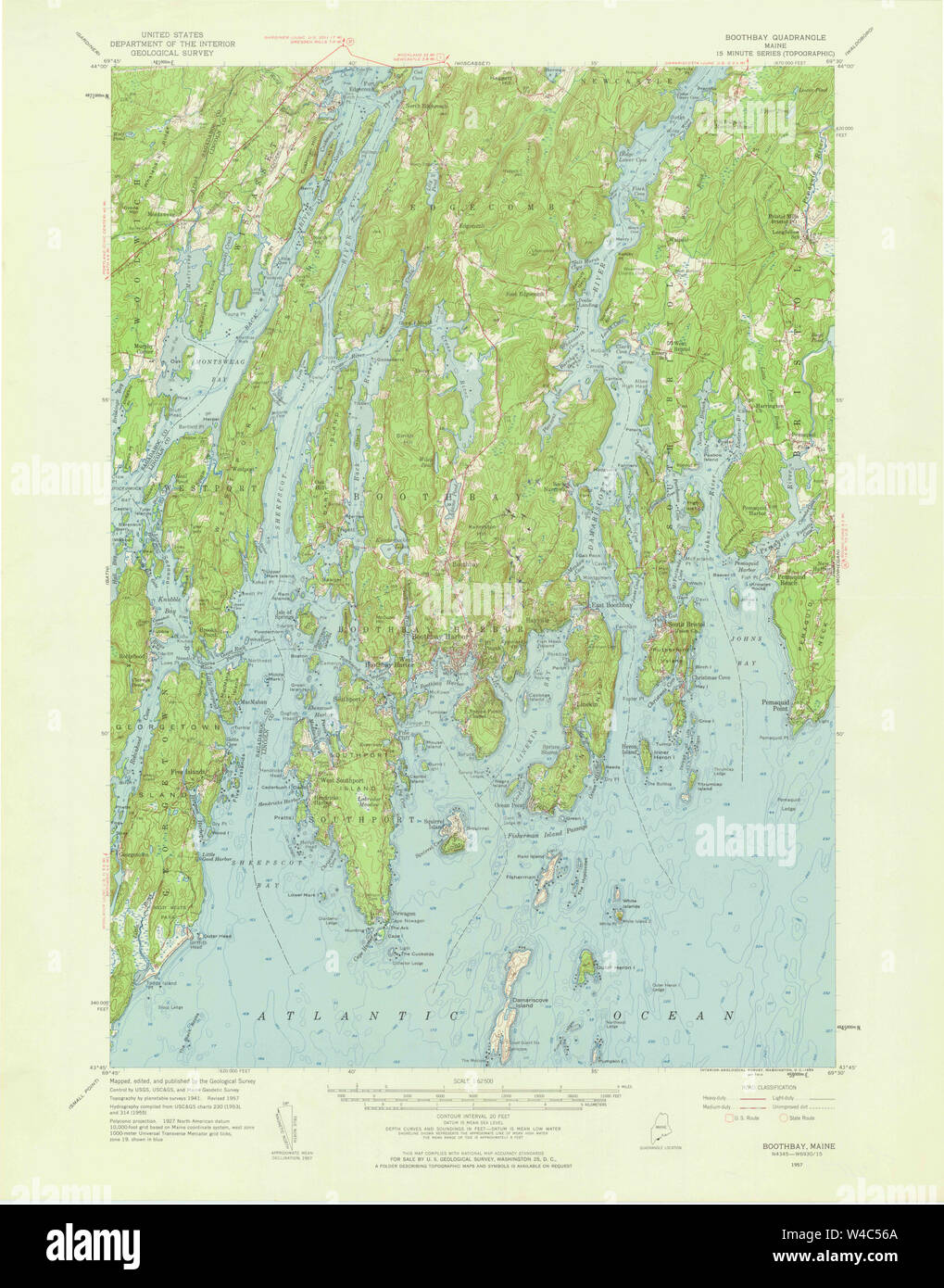 Maine USGS Historical Map Boothbay 306481 1957 62500 Restoration Stock