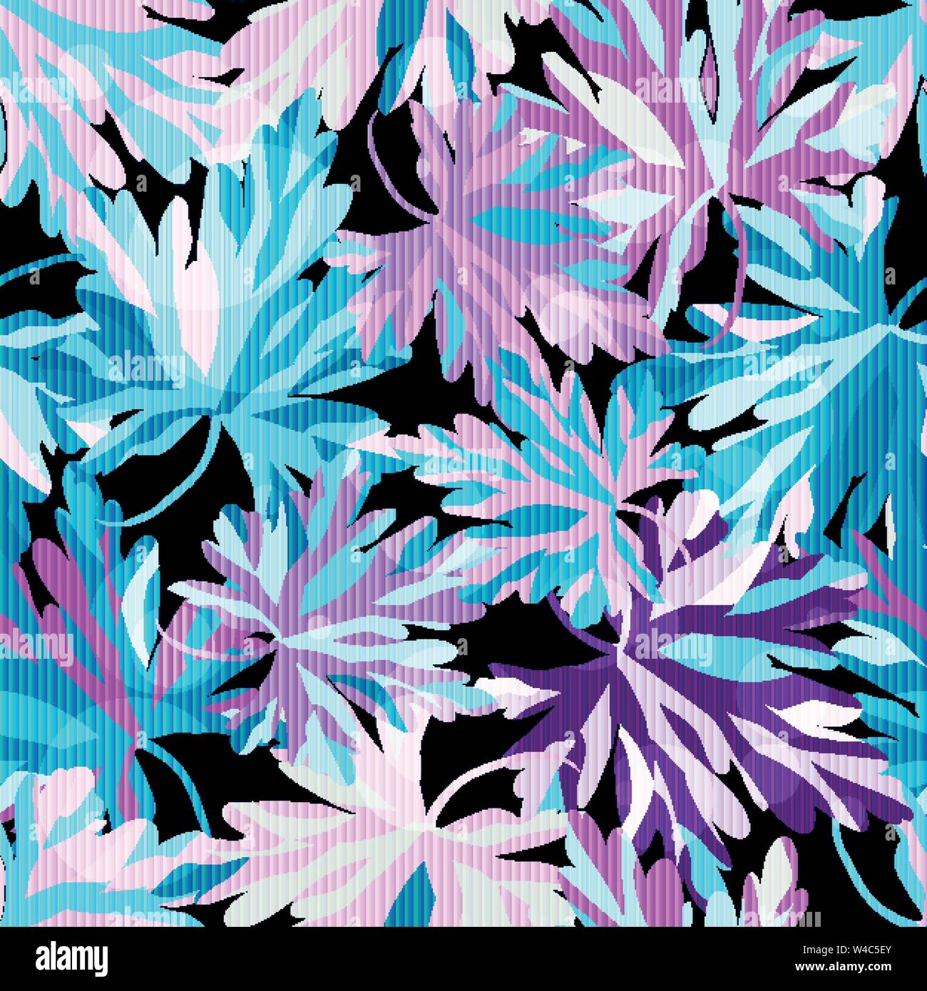 colored tree leaves on a black background seamless pattern Stock Vector