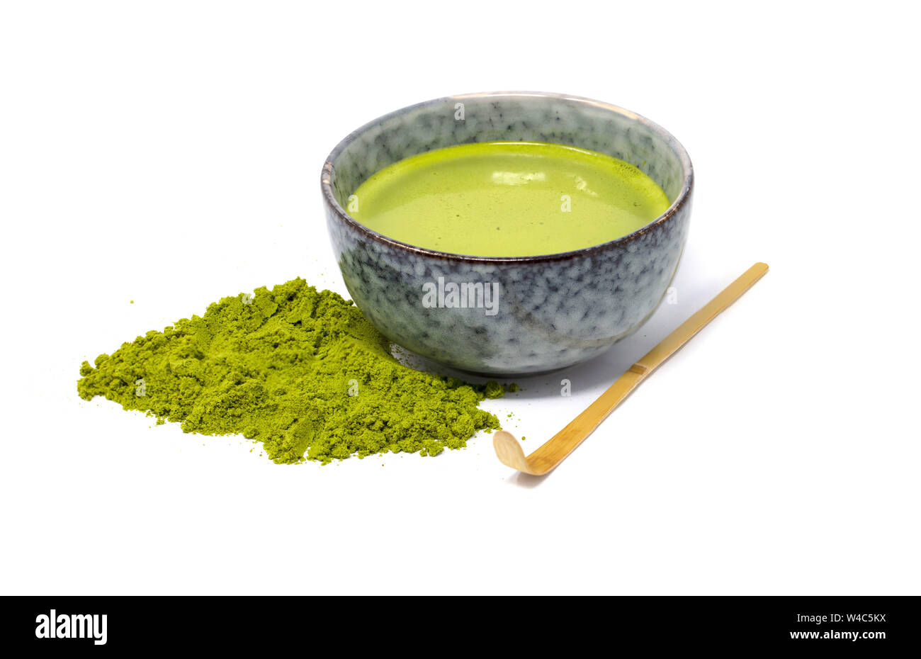 Matcha tea powder, on white background Stock Photo