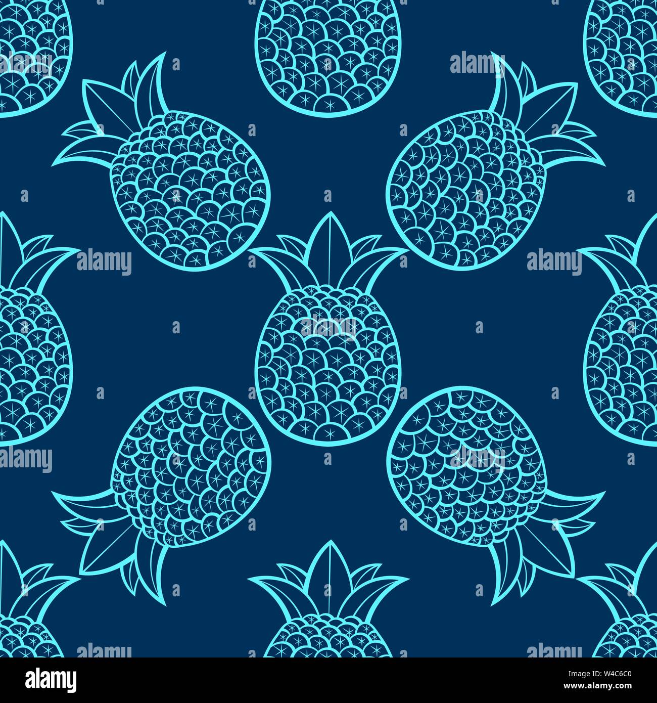 Pineapples Are Ripe, Tropical With A Black Background. Seamless Vector Pattern. Stock Vector