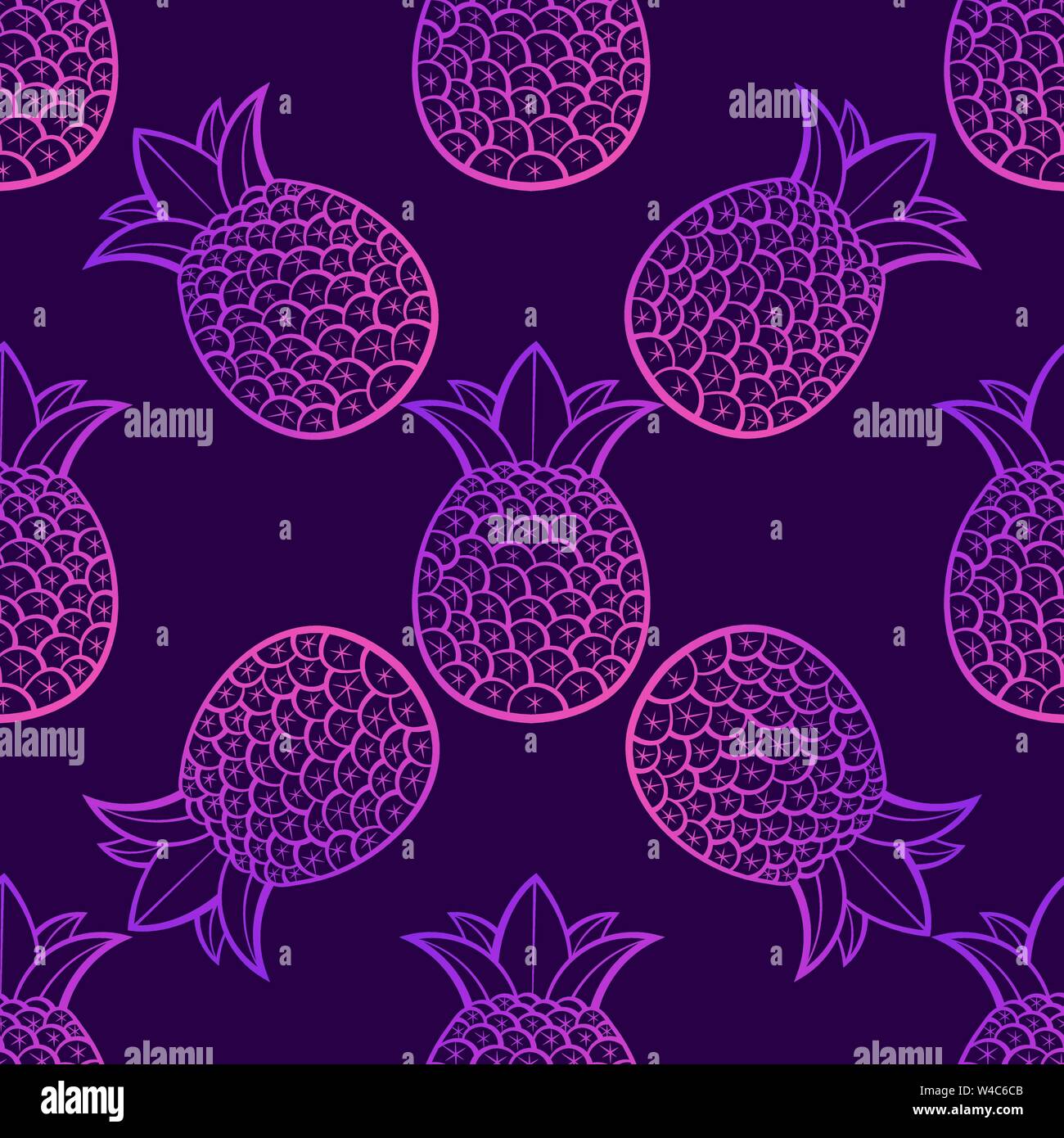 Pineapples Are Ripe, Tropical With A Black Background. Seamless Vector Pattern. Stock Vector