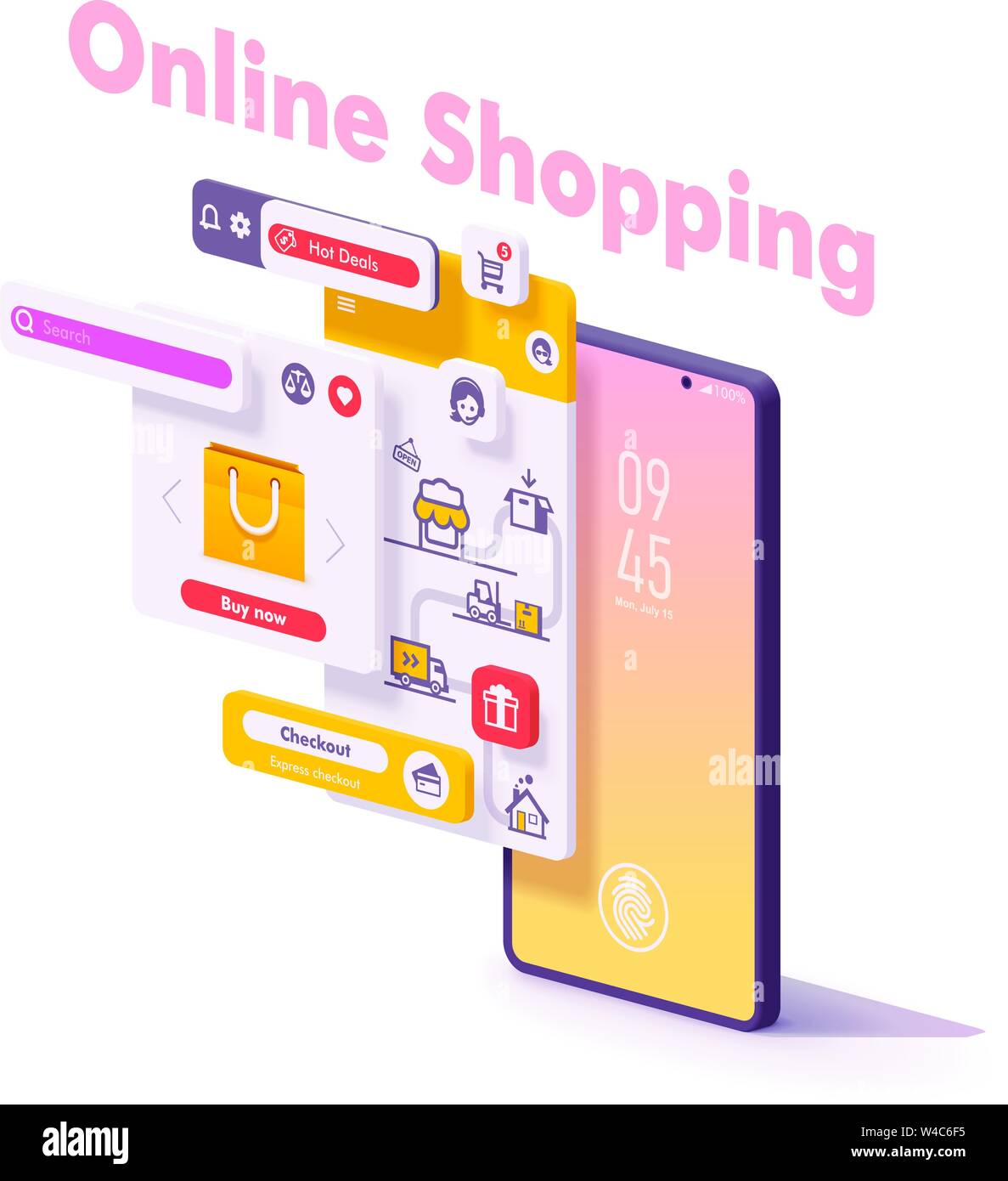 Vector mobile online shopping app concept Stock Vector