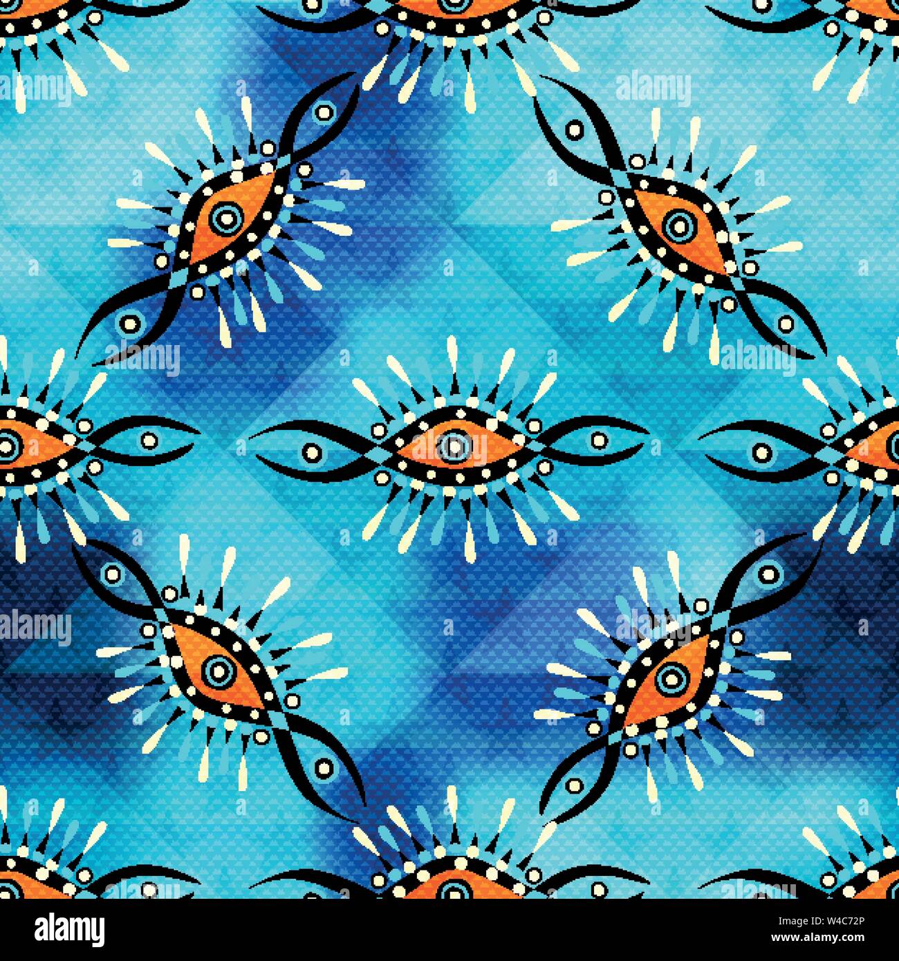 tribal vintage seamless pattern on a blue background vector illustration Stock Vector
