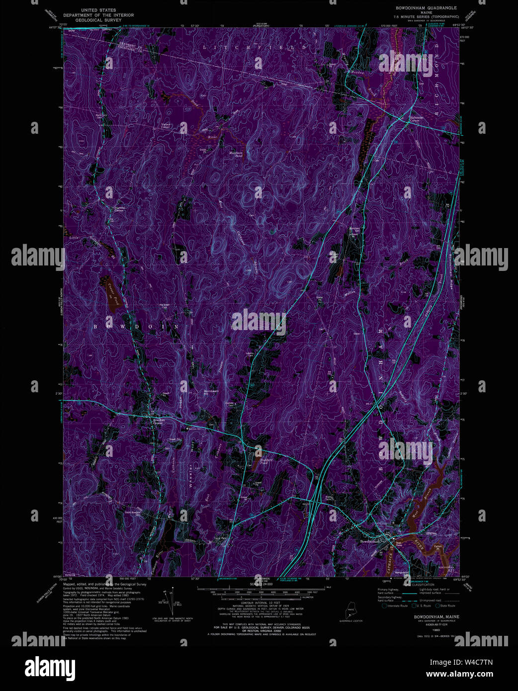 Maine USGS Historical Map Bowdoinham 104950 1980 24000 Inversion