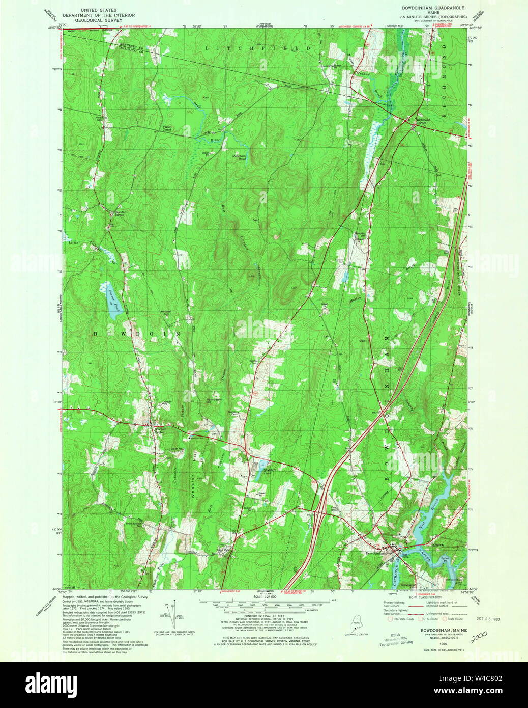 Maine USGS Historical Map Bowdoinham 806534 1980 24000 Restoration